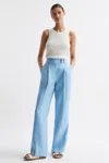 Reiss Blue Wide Leg Linen Trousers In Blue