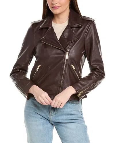 Reiss Leiya Leather Biker Jacket In Brown