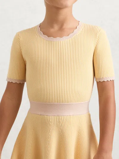 Reiss Lemon Coraline 9-13 Yrs Rib-knit Colour-block Dress In Yellow
