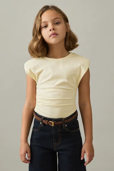 Reiss Kids' Lemon 4-9 Yrs Cotton Jersey Cap Sleeve Ruched Top