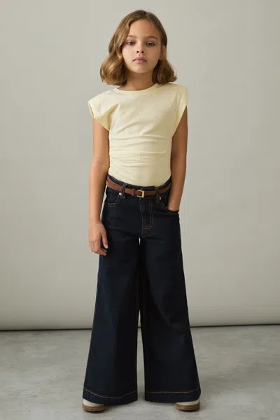Reiss Kids' Lemon 9-13 Yrs Cotton Jersey Cap Sleeve Ruched Top
