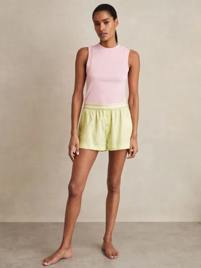 Reiss Lemon Yellow Linen-blend Contrast-waist Boxer Shorts