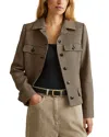 Reiss Lena Patch-pocket Checked Wool-blend Jacket In Black/camel