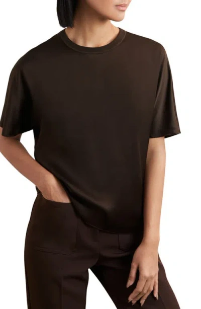Reiss Womens Chocolate Brown Lena Short-sleeve Silk Top