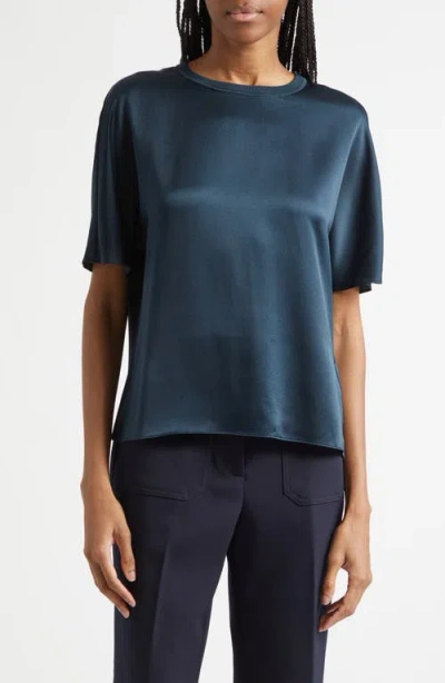 Reiss Lena Silk Crewneck Top In Blue