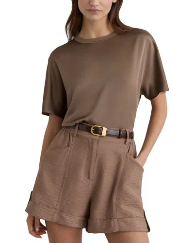 Reiss Lena Silk Short Sleeve Top In Brown