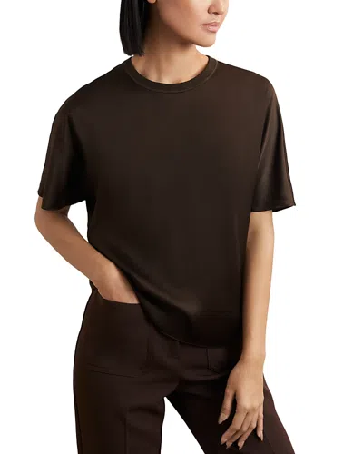 Reiss Lena Silk Short Sleeve Top In Brown