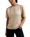 Reiss Womens Champagne Neutral Lena Short-sleeve Silk Top In Gold