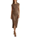 Reiss Chocolate Ruche Front Capped Sleeve Jersey Midi Dress In Chocolate