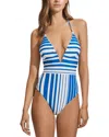 Reiss Lenny Striped Halter One Piece Swimsuit In Blue