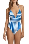 Reiss Lenny Striped Halter One Piece Swimsuit In Blue Stripe