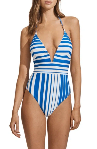 Reiss Lenny Striped Halter One Piece Swimsuit In Blue Strip