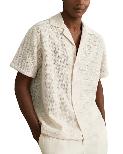 REISS LEON CROCHET REGULAR FIT BUTTON DOWN SHORT SLEEVE CUBA SHIRT