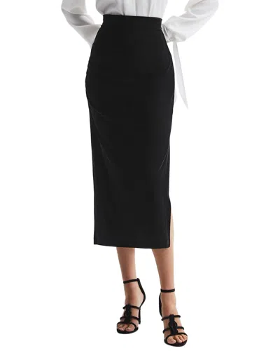 Reiss Black Velvet Ruched Midi Skirt