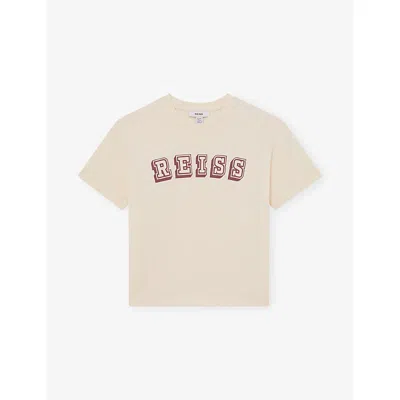 Reiss Kids' Off White Brick Leonard Branded-print Cotton-jersey T-shirt 3-9 In Neutral