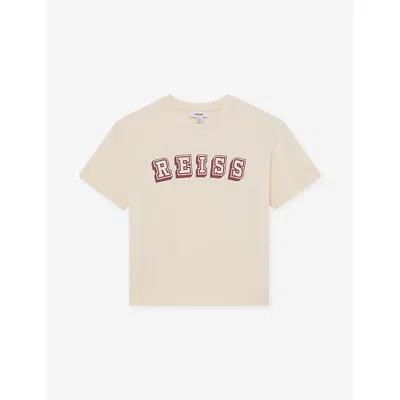 Reiss Kids' Off White Brick Leonard Branded-print Cotton-jersey T-shirt In Neutral