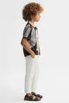 REISS LEVY - TOBACCO/NAVY PRINTED CUBAN COLLAR SHIRT, AGE 4-5 YEARS