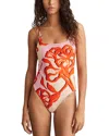 Reiss Womens Pink Orange Lexi Square-neck Floral-print Stretch-woven Swimsuit In Pink