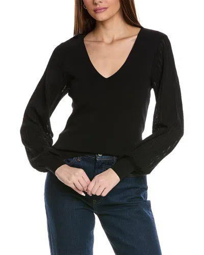Reiss Lexi Stitch Sleeve V Neck Sweater In Black