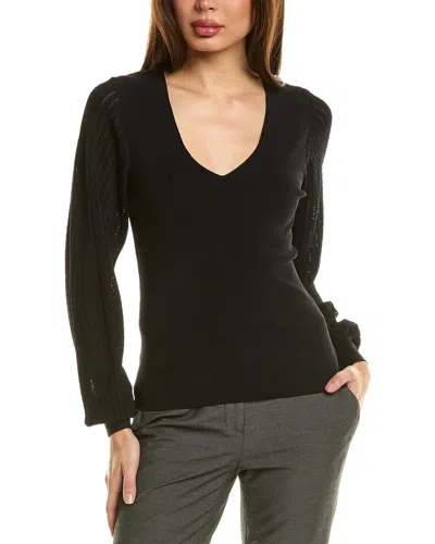 Reiss Lexi Stitch Sleeve V Neck Sweater In Black