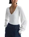 Reiss Lexi Stitch Sleeve V Neck Top In White