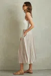 Reiss Neutral Striped Pleated Midi Skirt In Neutral