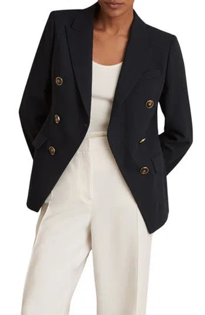 Reiss Lia Double Breasted Wool Blend Blazer In Navy