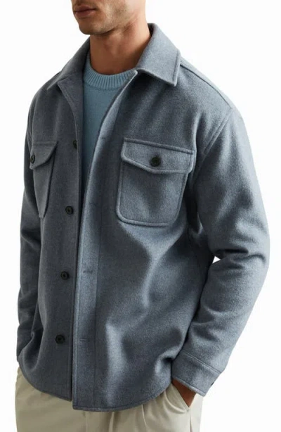 Reiss Airforce Blue Wool Blend Melton Overshirt
