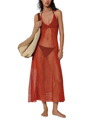 Reiss Libby Crochet Swim Cover-up Dress In Red