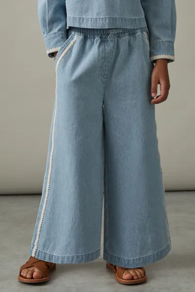 Reiss Light Blue Cotton Chambray Relaxed Trousers