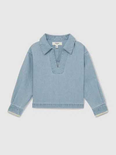 Reiss Light Blue Dean 13-14 Yrs Chambray Collared Top