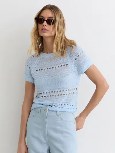 Reiss Light Blue Linen Textured-knit Top