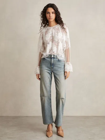 Reiss Light Blue Mahni Barrel-leg Dart Jeans