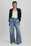 Reiss Light Blue Petite Wide Leg Contrast Stitch Jeans