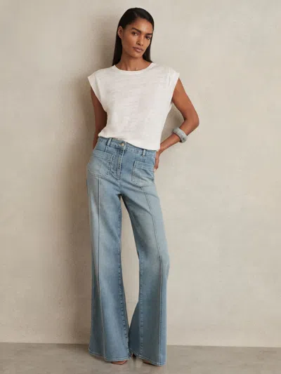 REISS LIGHT BLUE PATCH POCKET FLARED JEANS