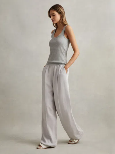 Reiss Light Blue Petite Lyocell-linen Wide Leg Trousers