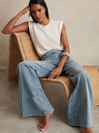 Reiss Light Blue Petite Patch Pocket Flared Jeans