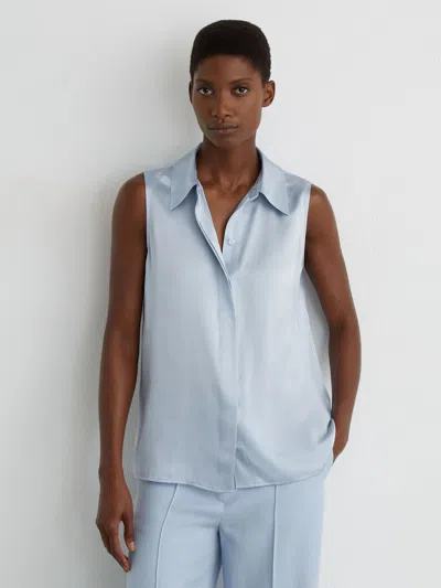 Reiss Light Blue Silk Sleeveless Shirt