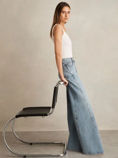 Reiss Light Blue Twist Seam Wide Leg Jeans