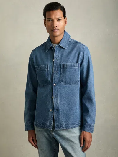 Reiss Light Blue Wash Cotton-denim Button-through Overshirt