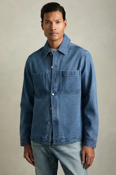 Reiss Light Blue Wash Tore Cotton-denim Button-through Overshirt