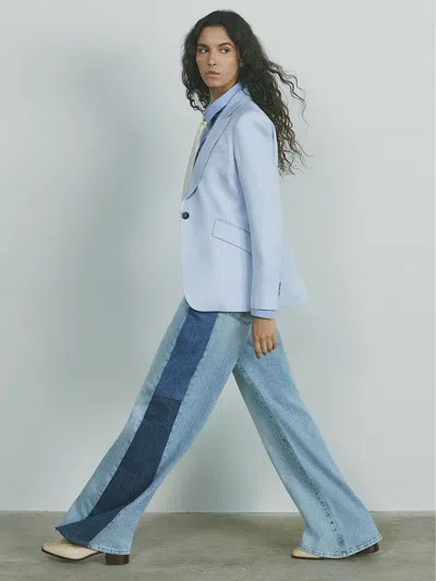 Reiss Light Blue Wide-leg Contrast-panel Jeans