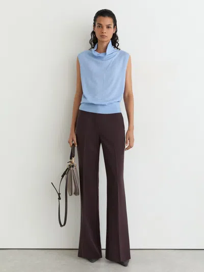 Reiss Light Blue Wool Funnel-neck Sleeveless Knit Top
