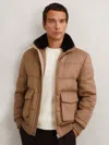 Reiss Light Brown Faux-fur Collar Quilted Puffer Jacket
