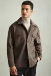 Reiss Light Brown Liam Wool Blend Melton Overshirt In Light Brown
