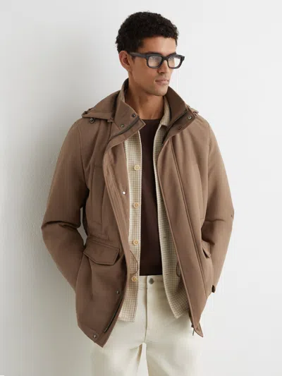 Reiss Light Brown Lord Hooded Zip-through Padded Coat