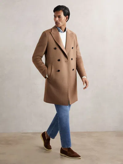 Reiss Light Brown Wool-blend Double-breasted Overcoat