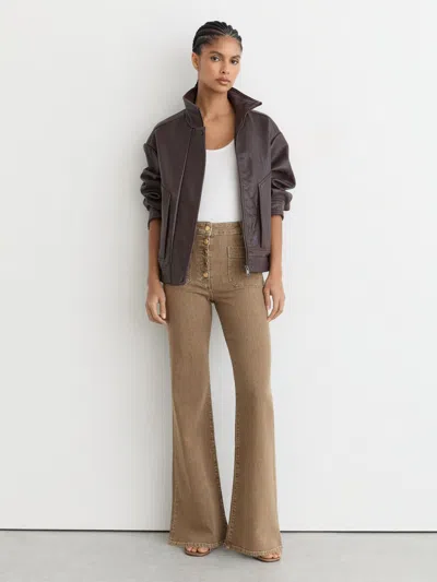 Reiss Light Brown Twin-pocket Button Flared Jeans In Blue