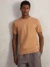 Reiss Light Camel Brown Bradley Interlock Jersey Crew Neck T-shirt In Brown