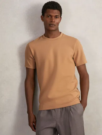 REISS REISS LIGHT CAMEL BROWN BRADLEY INTERLOCK JERSEY CREW NECK T-SHIRT